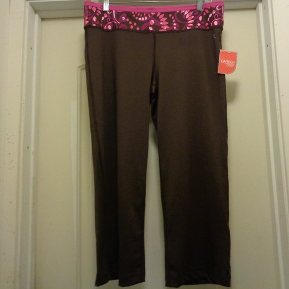 NEW W TAG DANSKIN NOW BROWN & PINK STRETCH YOGA PANTS 8/10 - Picture 2 of 3